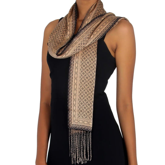 Batik Silk Patterned Scarf - Golden Rings
