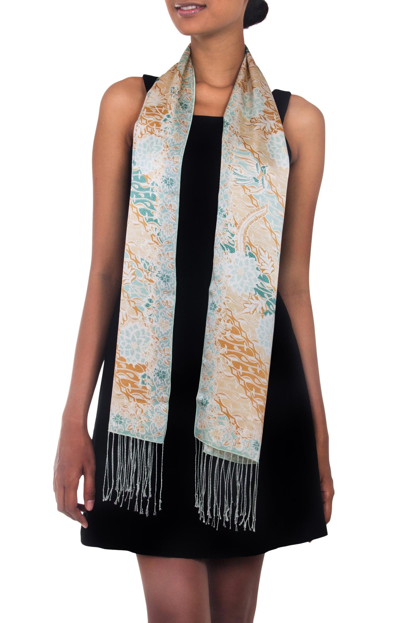 Batik Silk Patterned Scarf - Green Lotus Pond