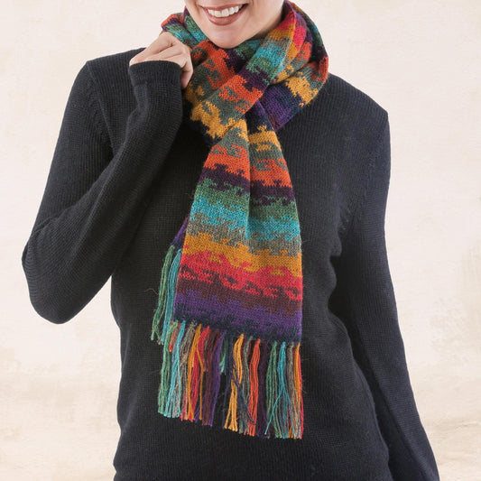 Alpaca Wool Striped Scarf from Peru - Andean Twilight