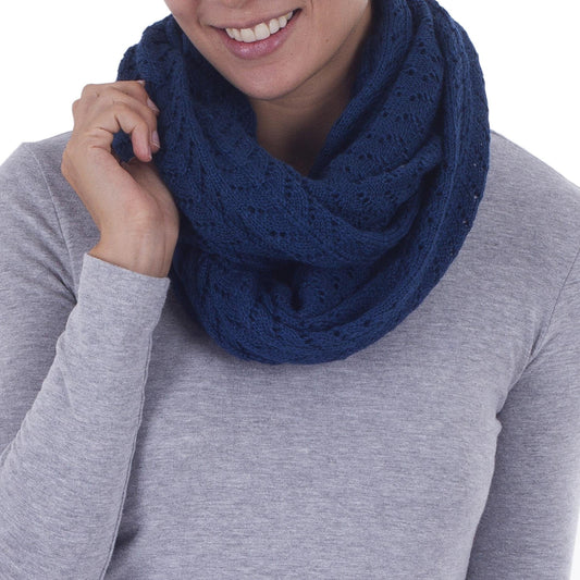 Alpaca Wool Blue Infinity Scarf Knitted in Peru - Infinitely Blue