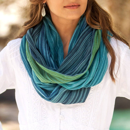 Artisan Crafted 100% Cotton Infinity Scarf from Thailand - Seaside Breezes