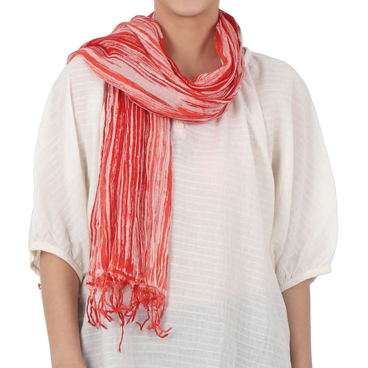 Batik Tie-Dyed Cotton Scarf in Paprika from Thailand - Speckled Field in Paprika