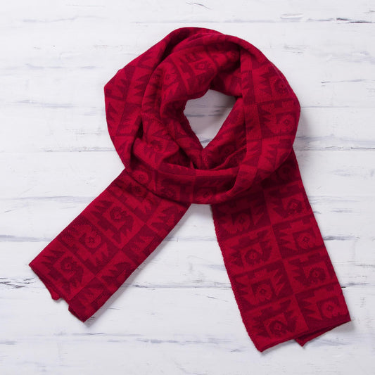 Alpaca Blend Crimson and Cinnabar Scarf - Red Paracas Shadows