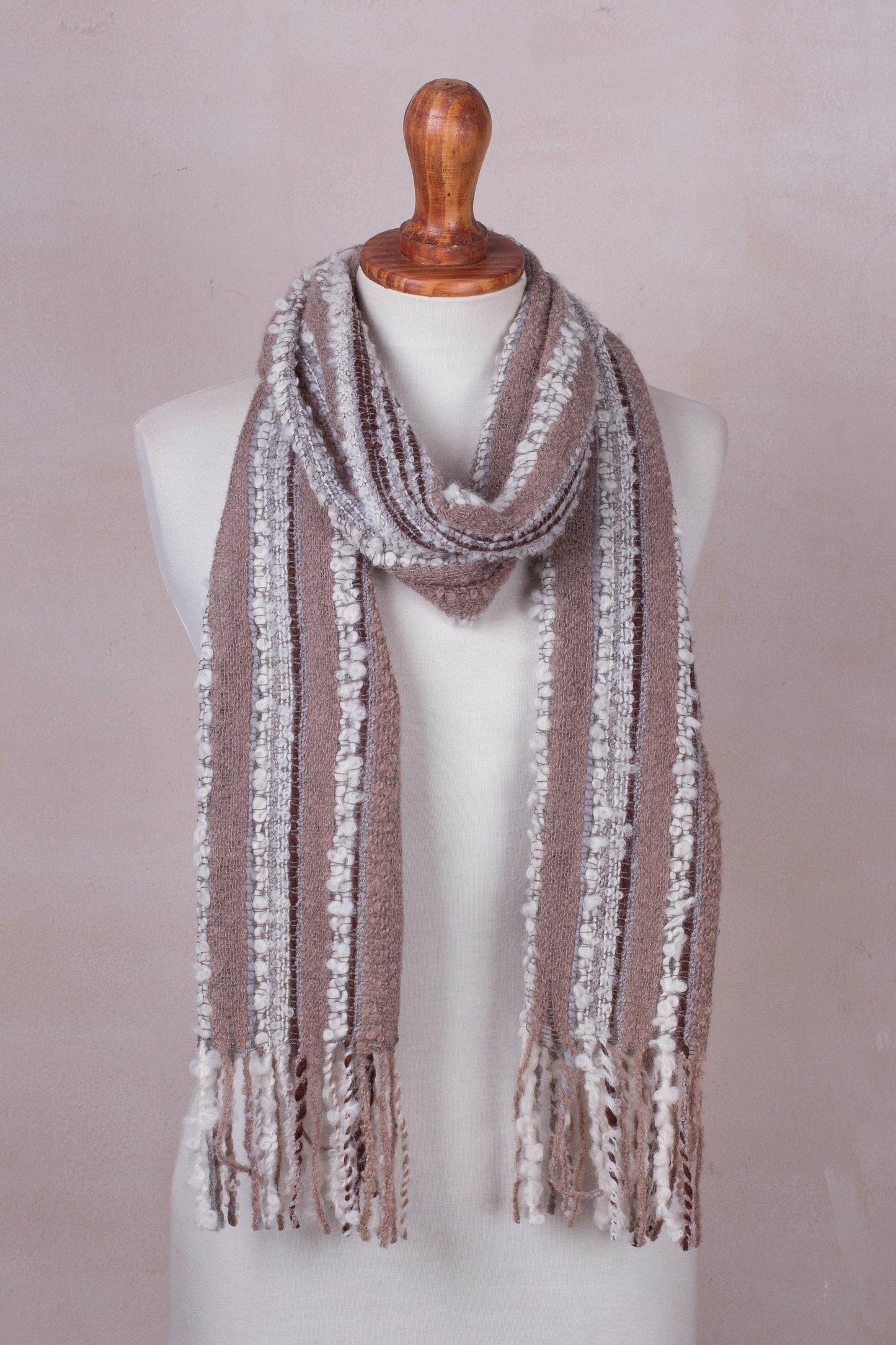 Baby Alpaca Blend Hand Woven Earth-Tones Striped Scarf - New Lands