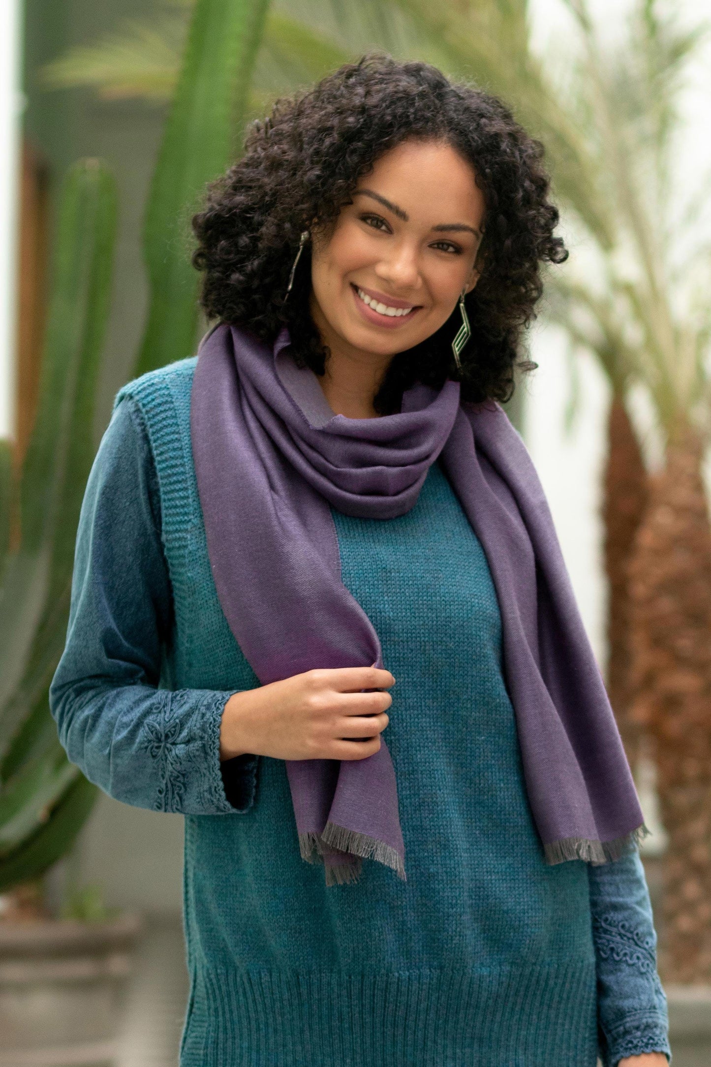 Baby Alpaca and Silk Blend Plum and Grey Reversible Scarf - Options in Plum