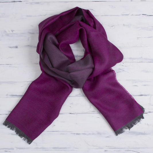 Baby Alpaca and Silk Blend Currant and Grey Reversible Scarf - Options in Currant