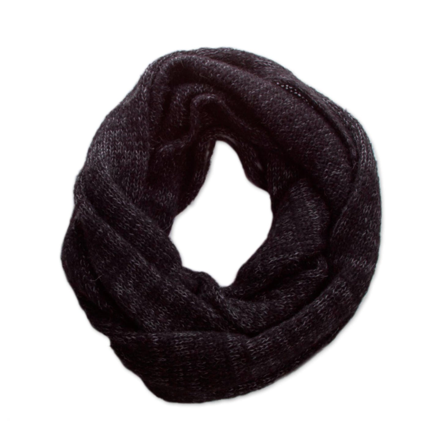 Black and Grey Alpaca Blend Infinity Scarf from Peru - Night Mountains