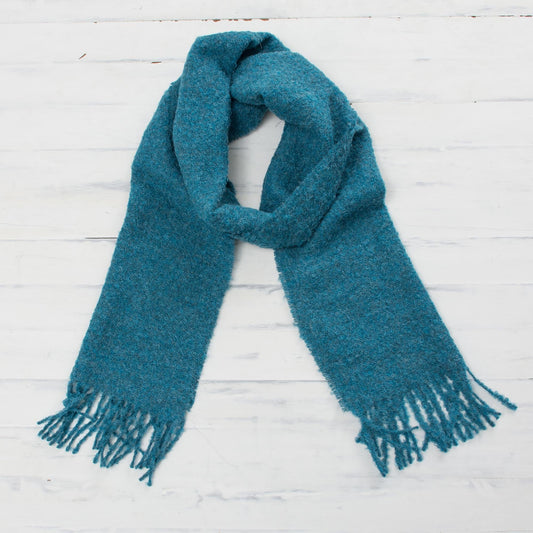 100% Alpaca Wrap Scarf in Solid Teal from Peru - Andean Delight in Teal