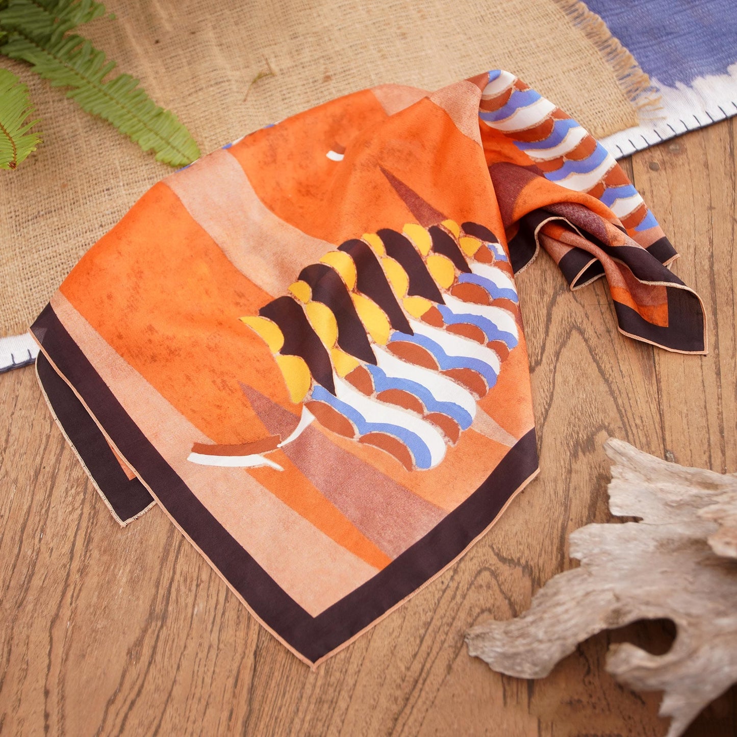 Balinese Mushroom Motif Silk Bandana - Mushroom Hunt