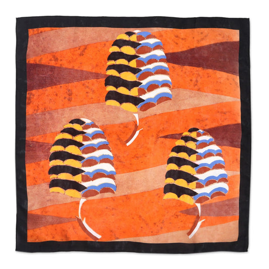 Balinese Mushroom Motif Silk Bandana - Mushroom Hunt