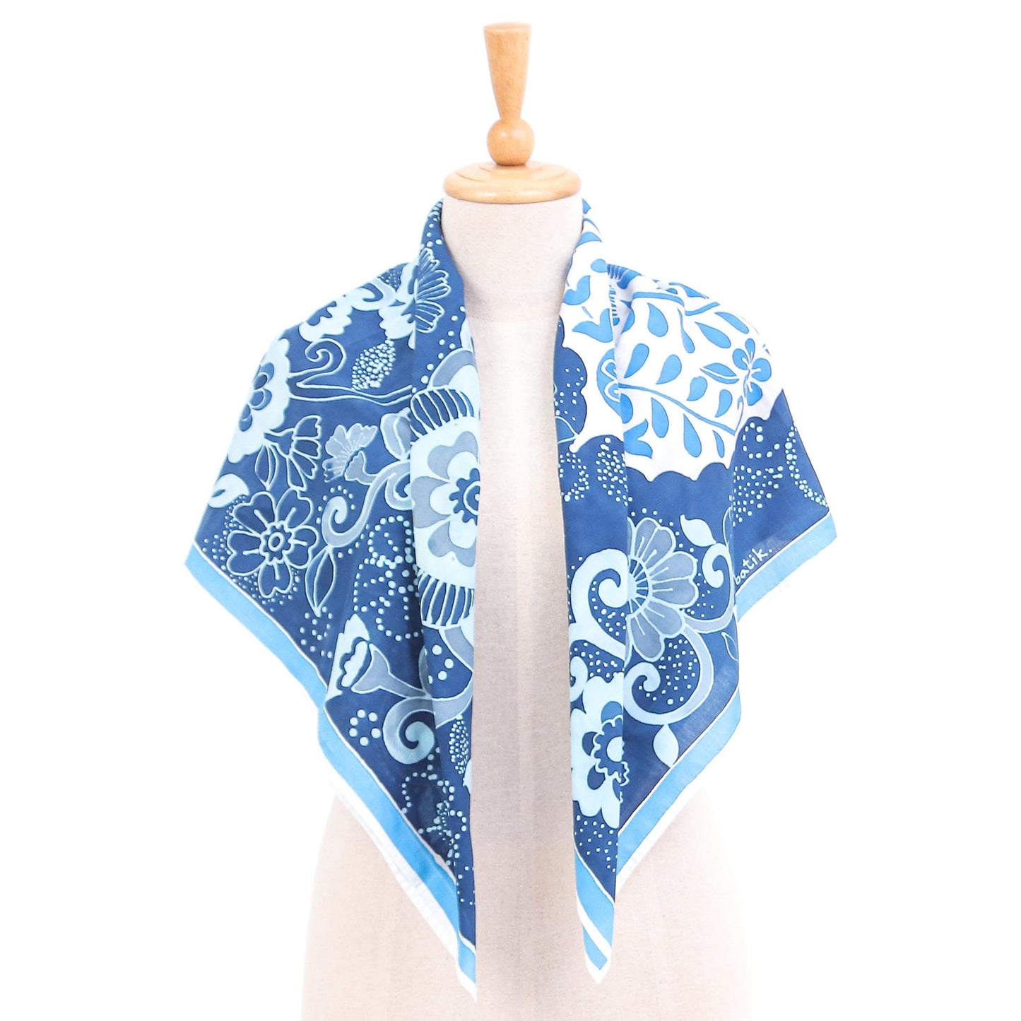 Batik Cotton Garden-Motif Scarf - Icy Garden
