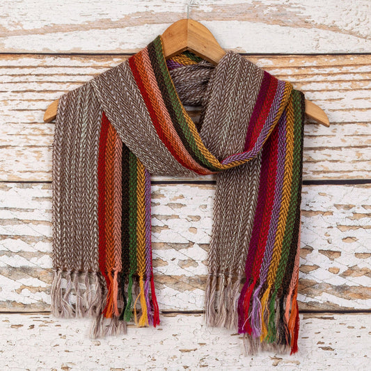 100% Alpaca Hand-woven Multicolored Striped Scarf - Rainbow in the Sky