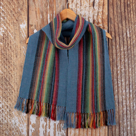 100% Alpaca Striped and Fringed Scarf Hand-Woven in Peru - After The Rain
