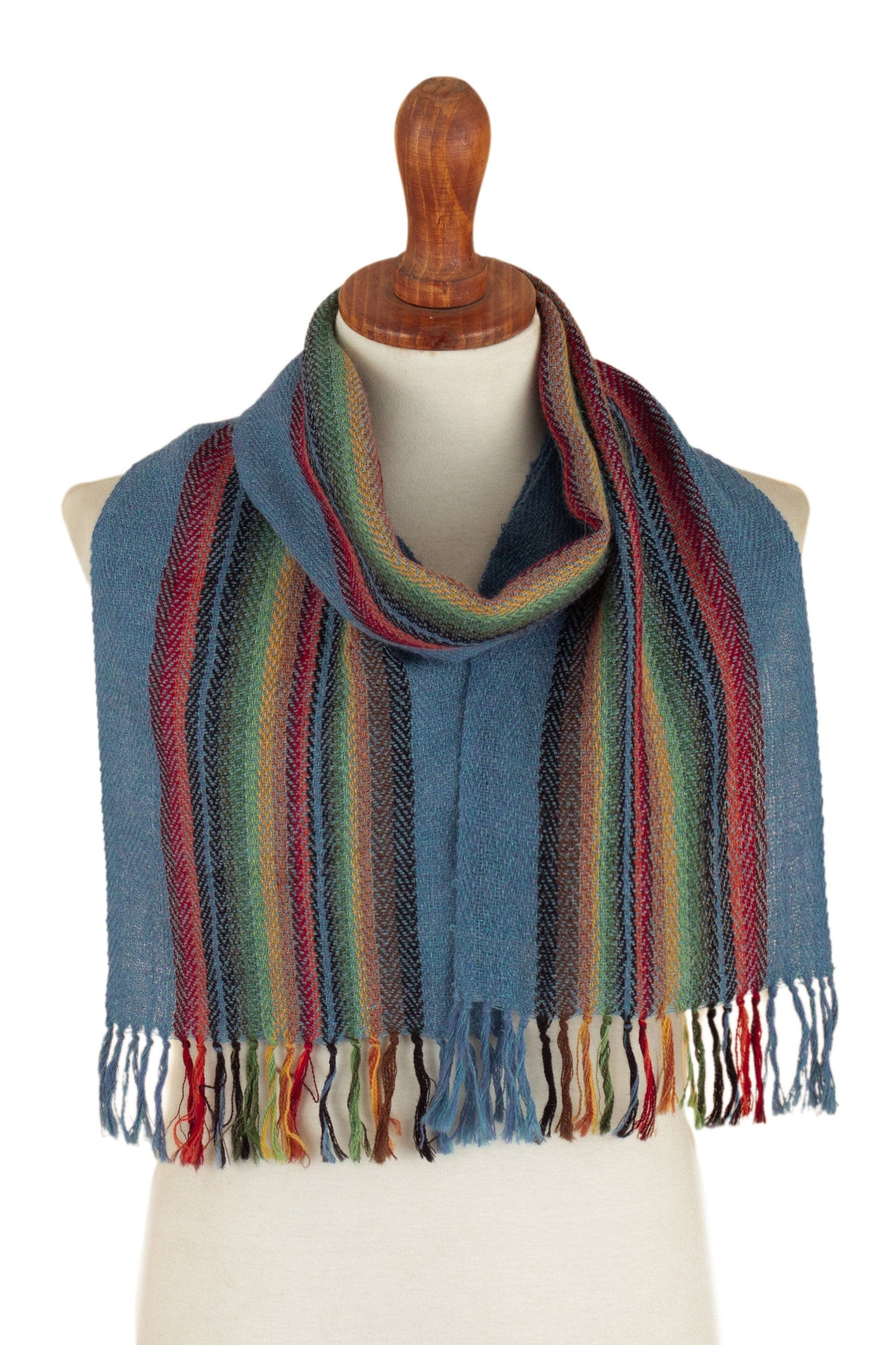 100% Alpaca Striped and Fringed Scarf Hand-Woven in Peru - After The Rain