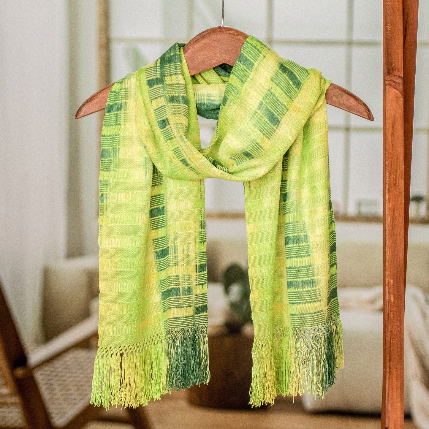 Backstrap Rayon Scarf in Shades of Green - Evergreen