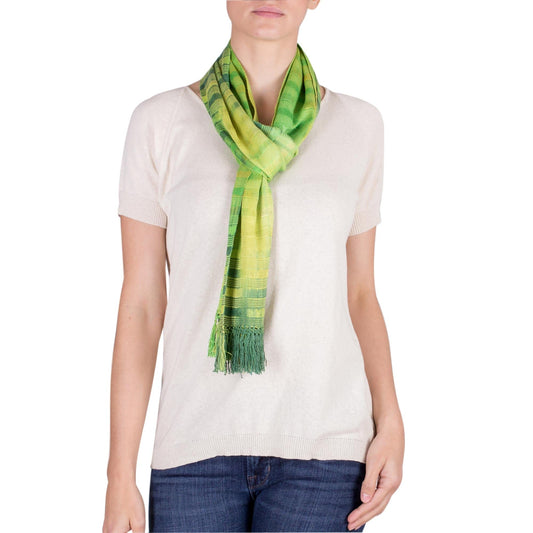 Backstrap Rayon Scarf in Shades of Green - Evergreen
