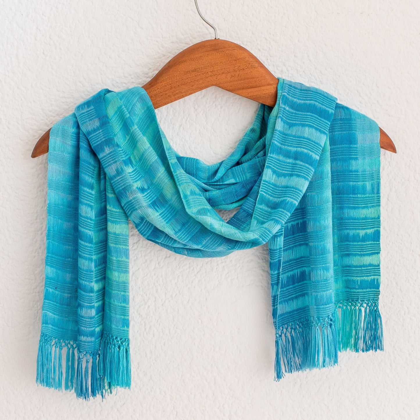 Backstrap Loom Rayon Scarf in Blue - Forever Blue