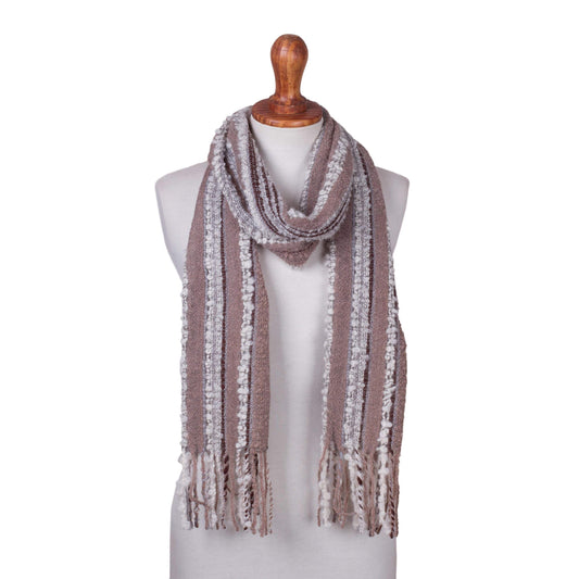 Baby Alpaca Blend Hand Woven Earth-Tones Striped Scarf - New Lands