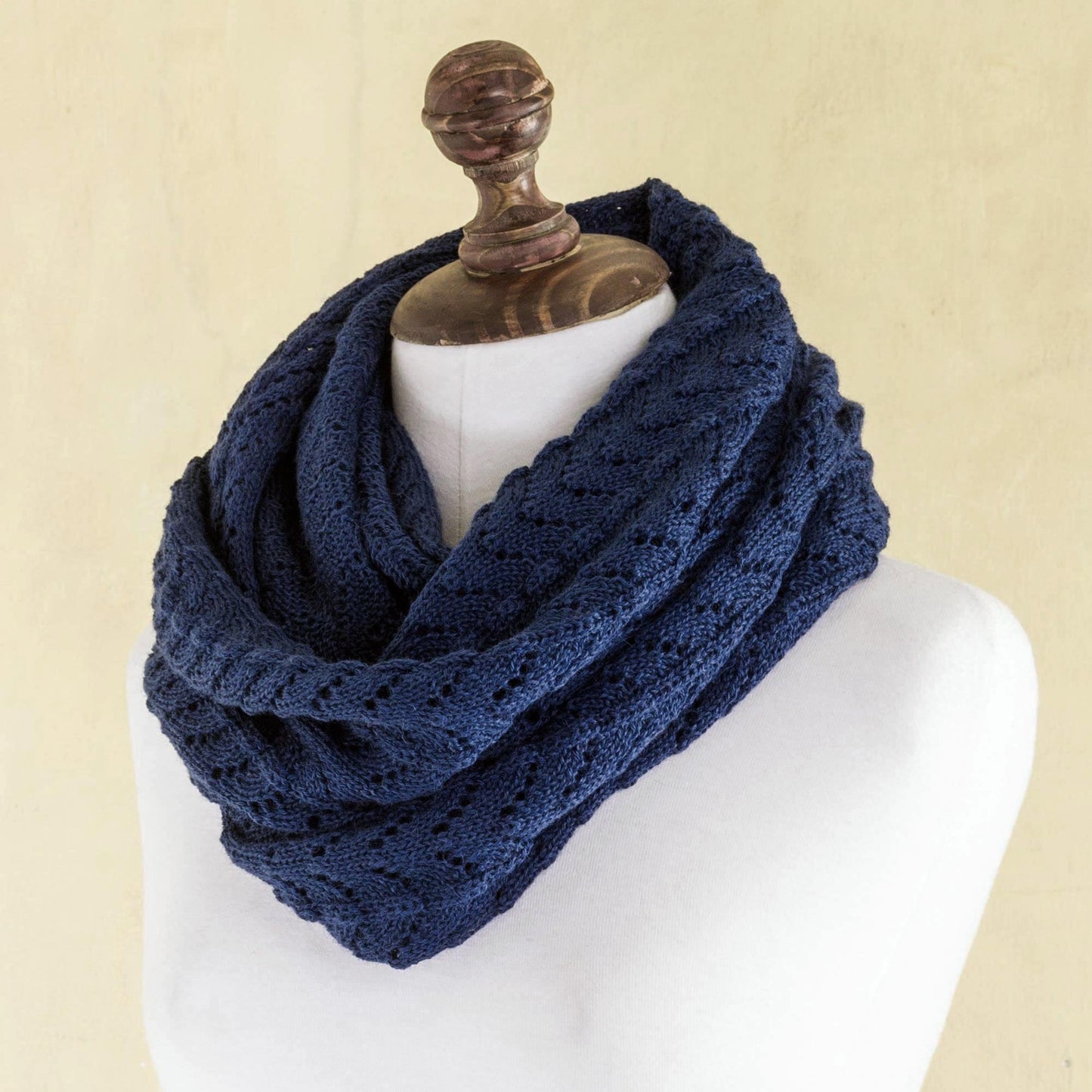 Alpaca Wool Blue Infinity Scarf Knitted in Peru - Infinitely Blue