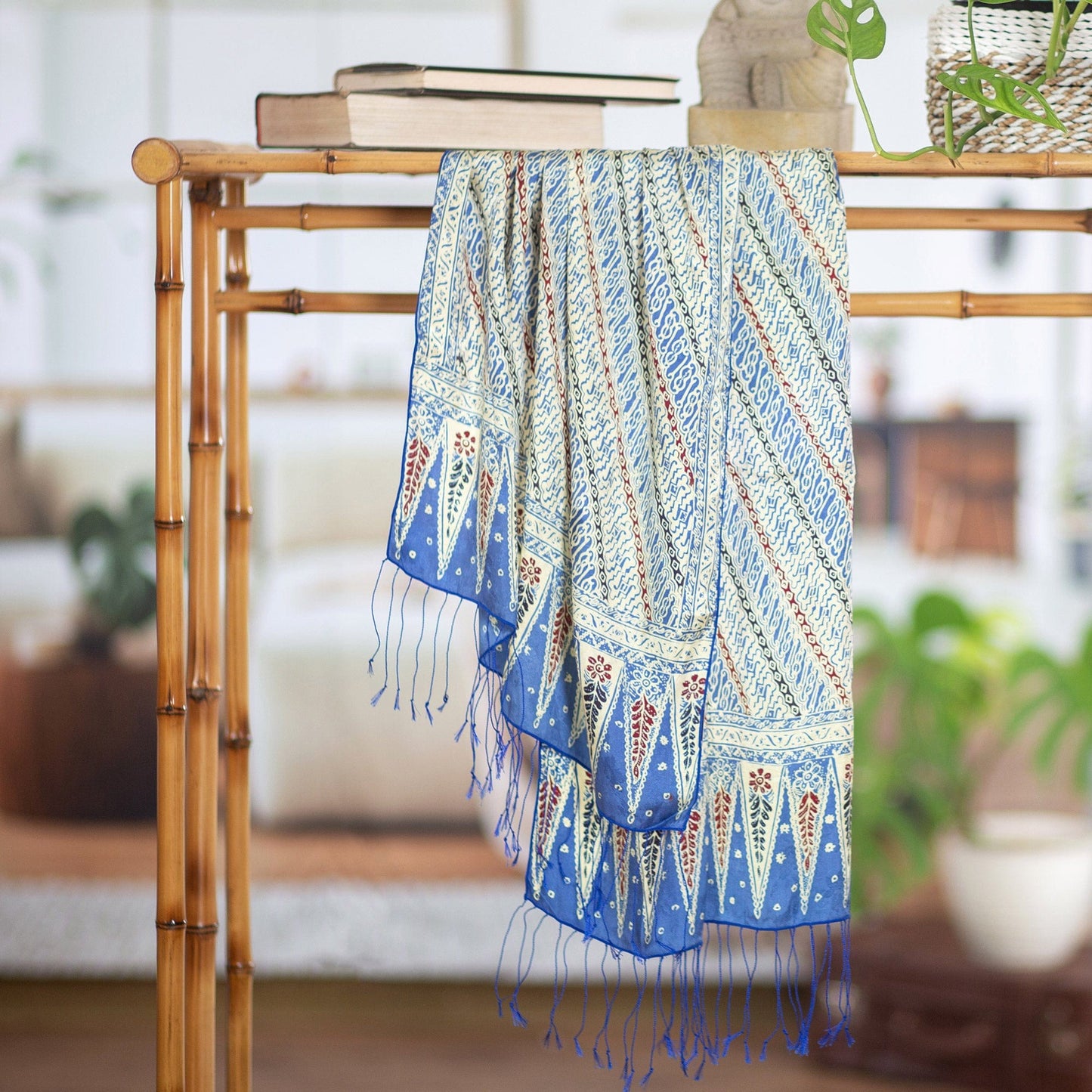 Batik Silk Scarf with Parang Motifs in Chartreuse from Bali - Parang Majesty