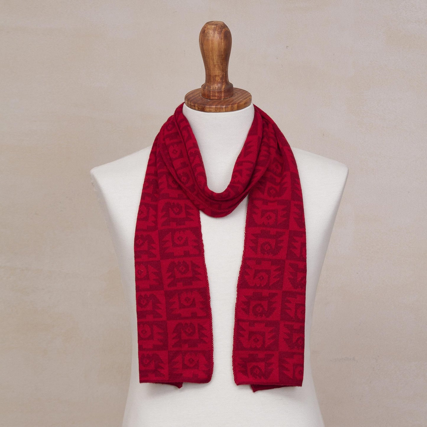 Alpaca Blend Crimson and Cinnabar Scarf - Red Paracas Shadows