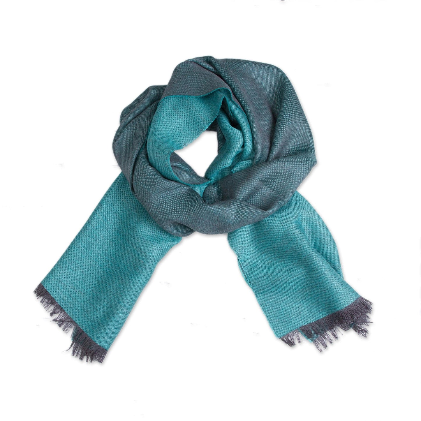 Baby Alpaca and Silk Blend Teal and Grey Reversible Scarf - Options in Teal