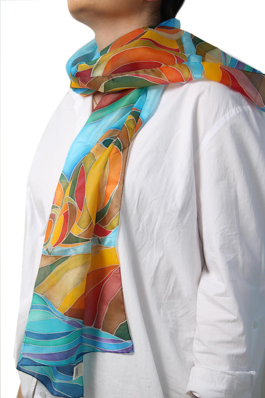 Batik Motif Silk Scarf Hand Made in Armenia - Autumn Colors