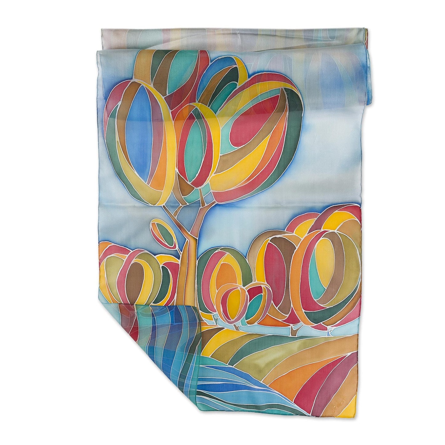 Batik Motif Silk Scarf Hand Made in Armenia - Autumn Colors
