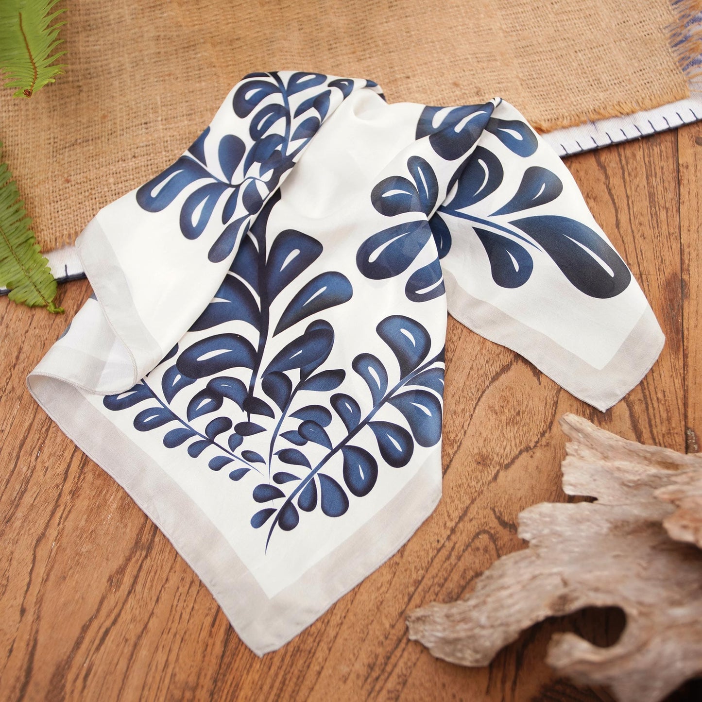 Black and White Silk Bandana - Sweet Frond