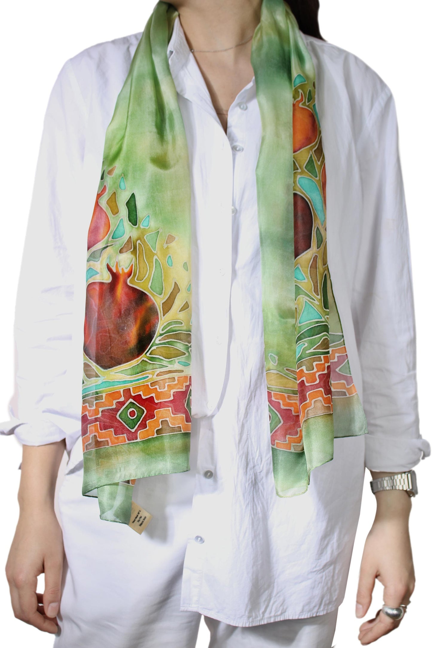 Armenian Hand Painted Scarf in 100% Silk - Pomegranate Summer