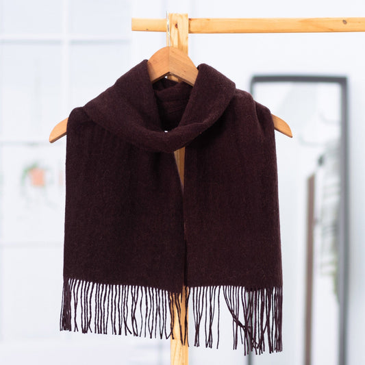 100% Alpaca Fringed Scarf in Purple Hand-Woven in Peru - Grape Harvest